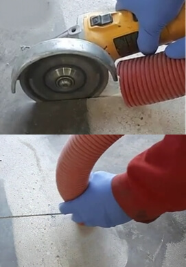 Carbon fiber stitch installation steps 1 and 2 - cut slot across crack and vacuum out dust